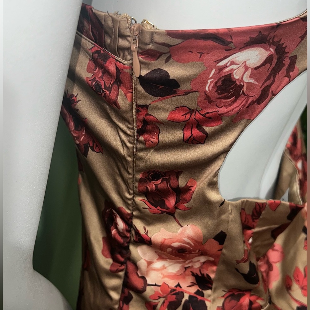 Oh Polly Floral Satin Lace-Up Corset Mini Dress - Picture 3 of 5